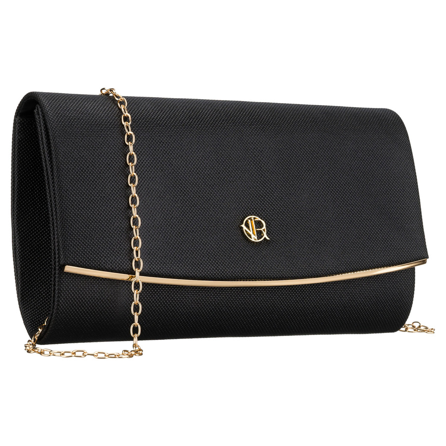 Czarna, wizytowa torebka damska wykonana z tkaniny syntetycznej - Rovicky