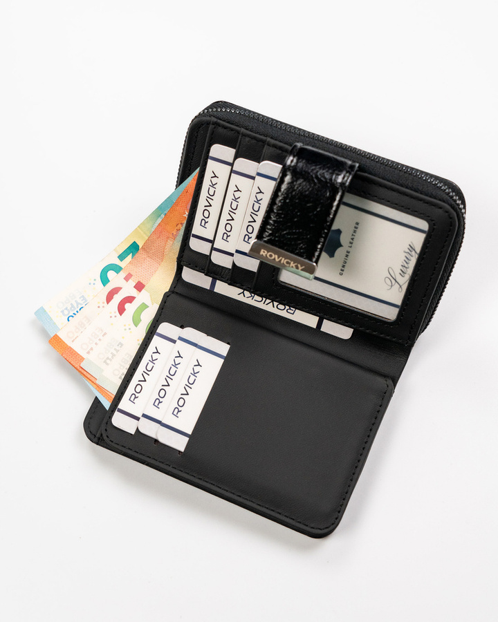 Portfel damski z jednolitej skóry ekologicznej, zapinany zatrzaskiem - Rovicky