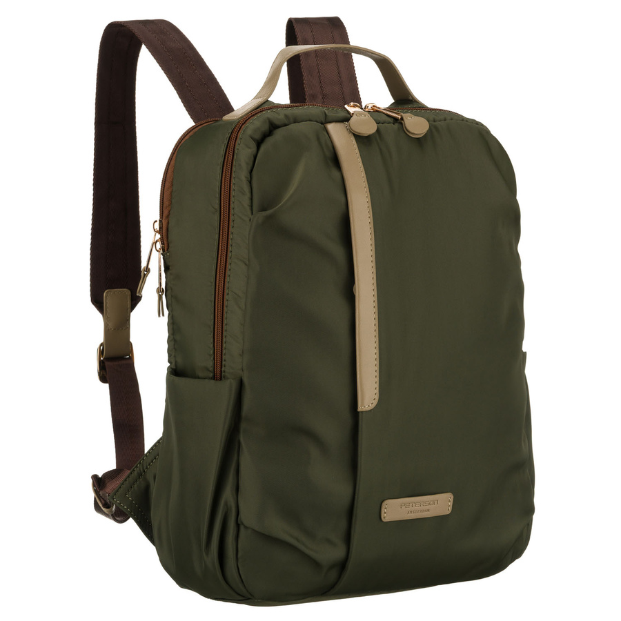 Zielony plecak damski zawieszony na regulowanych szelkach i zamykany suwakiem - Peterson