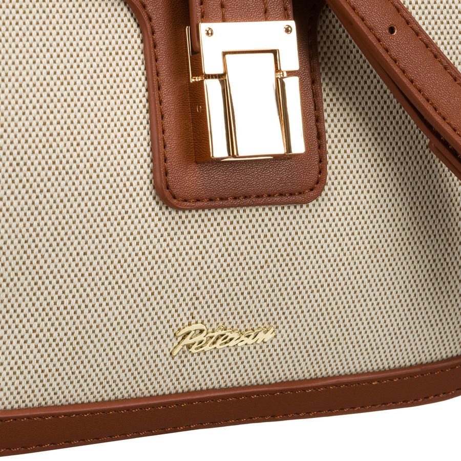 Beżowo-brązowa listonoszka damska ze skóry naturalnej i płótna poliamidowego - Peterson