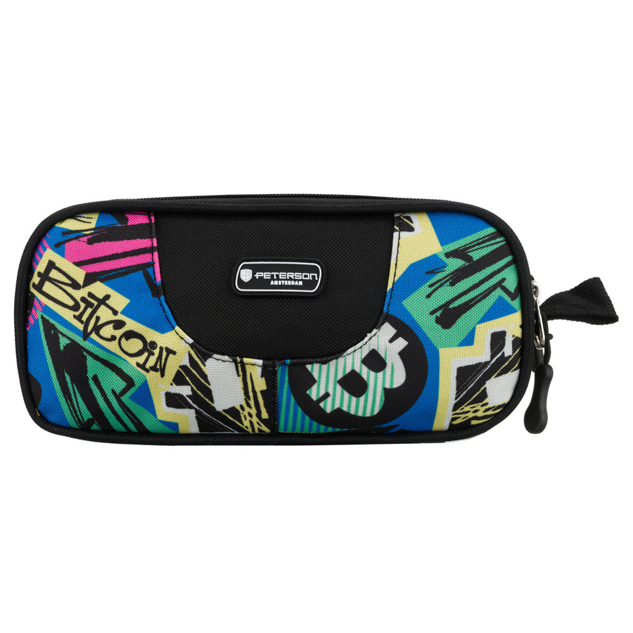 Piórnik szkolny z poliestru ze wzorem imitującym graffiti, zapinany suwakami - Peterson