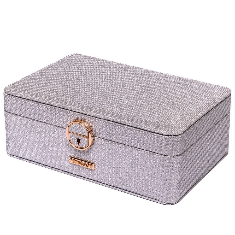 Elegancka szkatułka w srebrnym kolorze zamykana na zatrzask i kluczykiem - Peterson