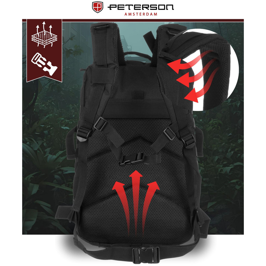 Duży, taktyczny plecak militarny z nylonu w czarnym kolorze - Peterson