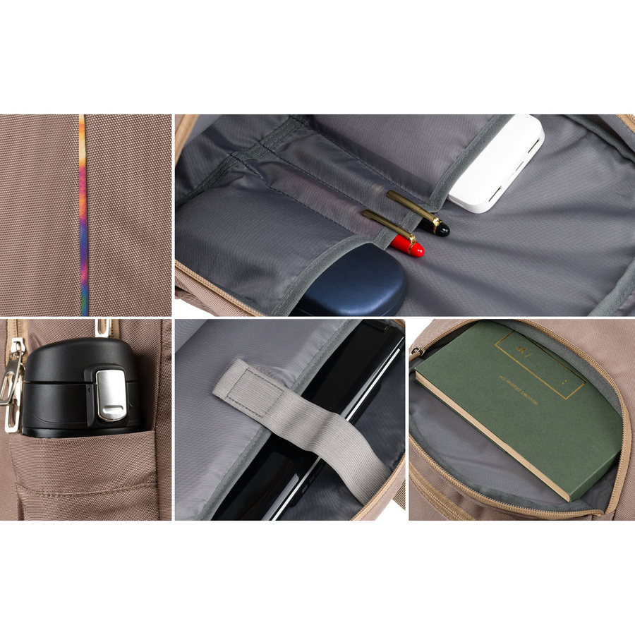 Pojemny, sportowy plecak z nylonu w beżowym kolorze, zawieszony na regulowanych szelkach - Peterson