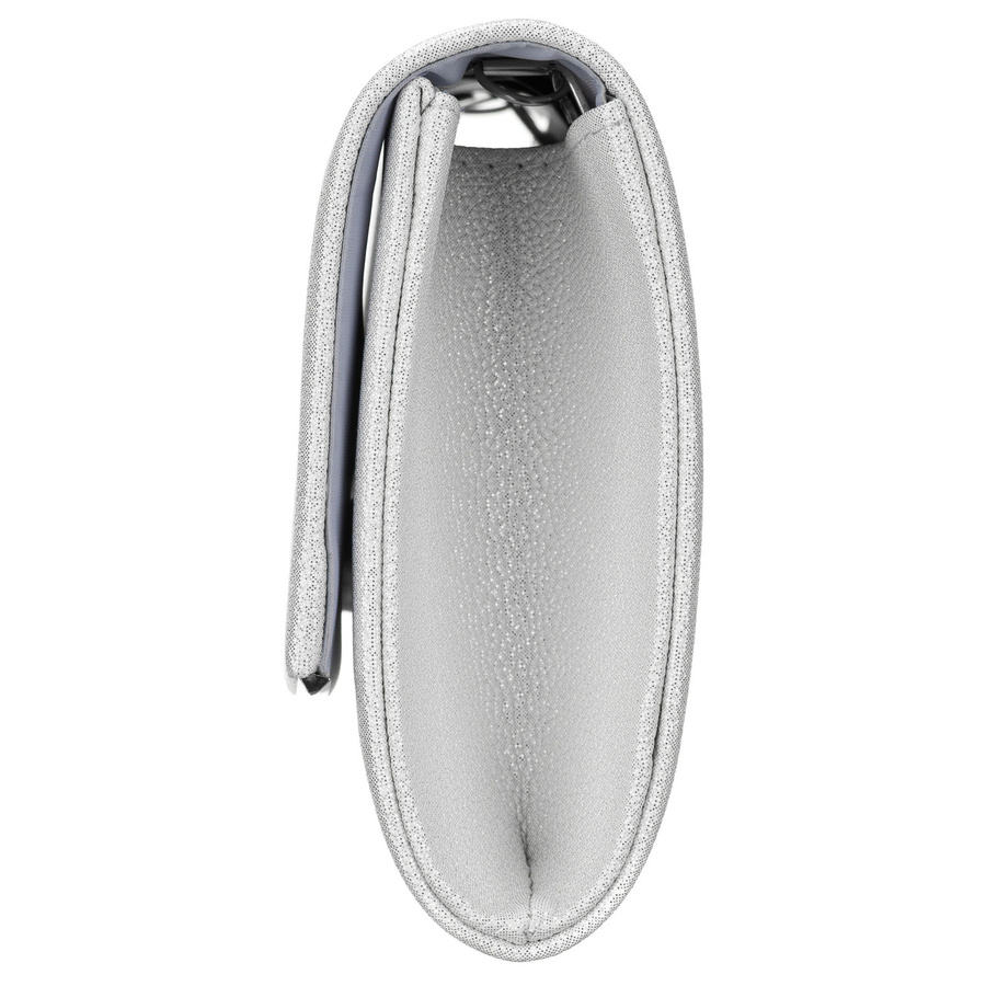 Elegancka kopertówka damska w srebrnym kolorze wykonana ze skóry ekologicznej, zawieszona na łańcuszku - Rovicky
