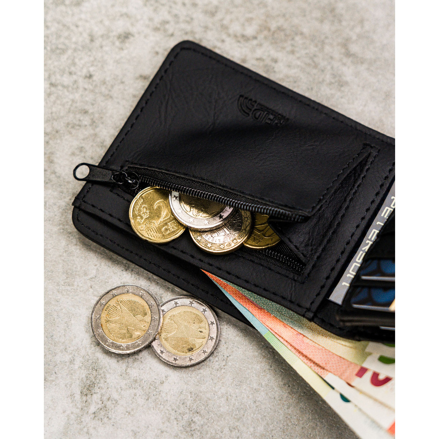 Czarny, kompaktowy portfel męski wykonany ze skóry ekologicznej - Peterson