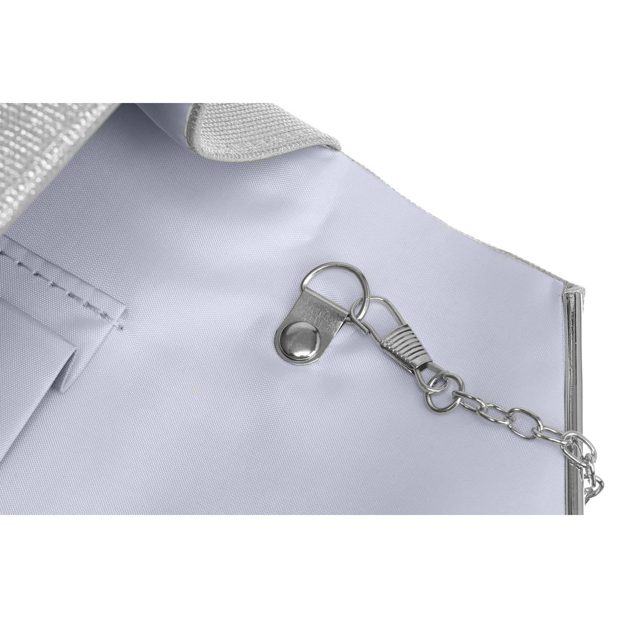 Brokatowa, srebrna kopertówka damska z magnetycznym zapięciem - Rovicky