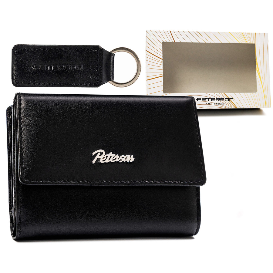 Zestaw prezentowy: skórzany portfel damski na zatrzask i brelok - Peterson