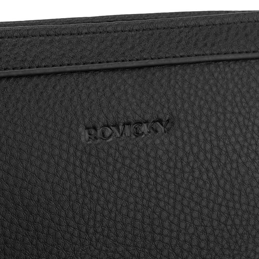 Praktyczna saszetka męska ze skóry ekologicznej w czarnym kolorze z uchwytem do ręki - Rovicky