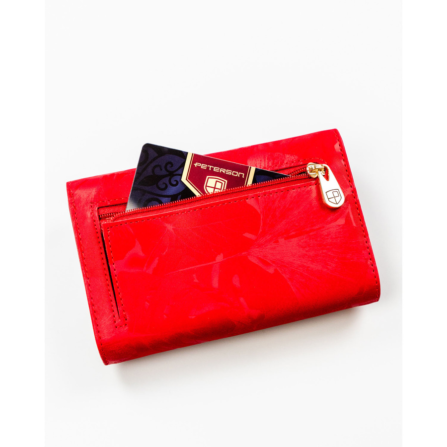 Czerwony, duży portfel damski ze skóry naturalnej i ekologicznej zamykany na zatrzask - Peterson
