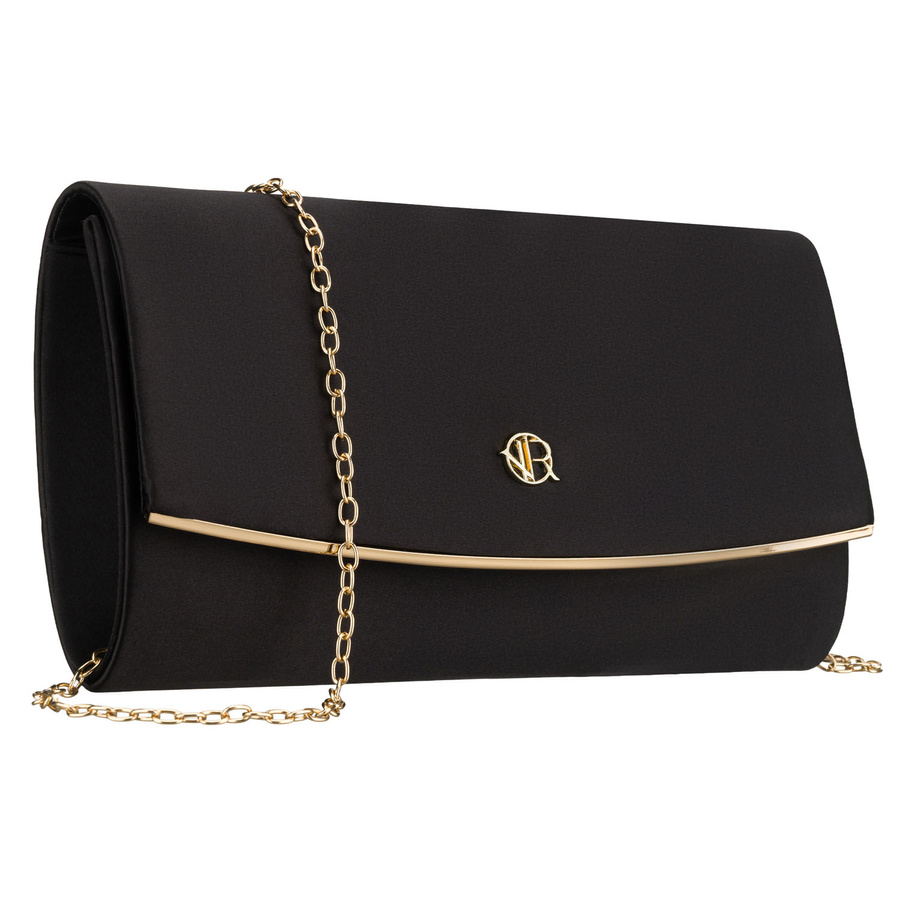 Czarna, wizytowa torebka damska wykonana z tkaniny syntetycznej z wewnętrzną kieszonką - Rovicky