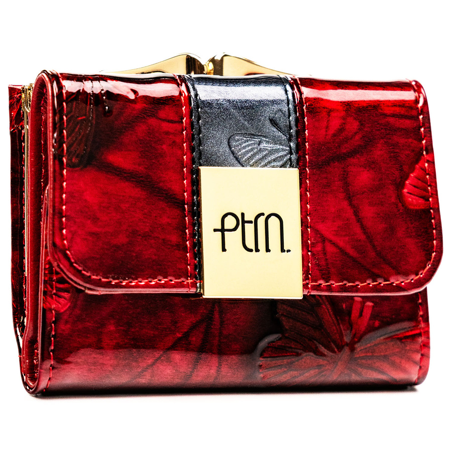 Mały, skórzany portfel damski w czerwonym kolorze zamykany na zatrzask i bigiel - Peterson