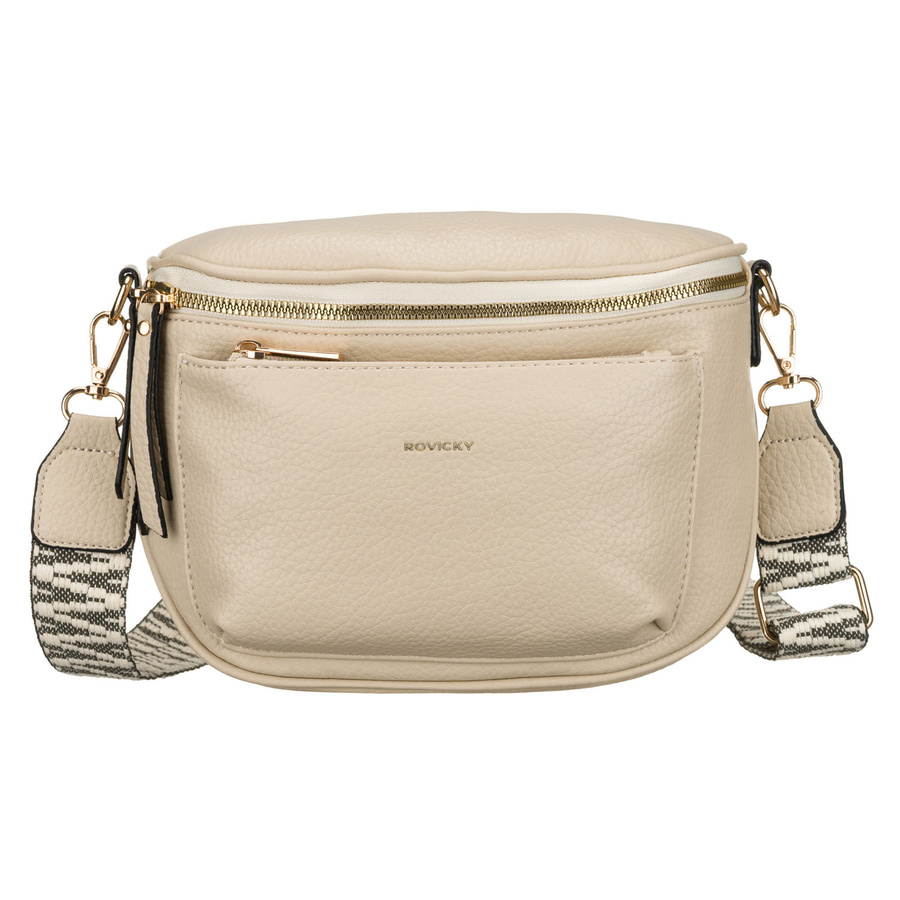 Beżowa listonoszka damska ze skóry ekologicznej zamykana suwakiem - Rovicky