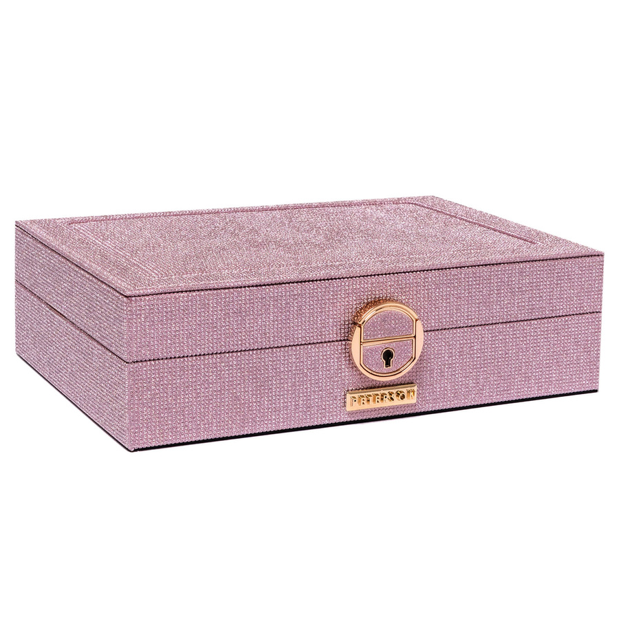 Różowa szkatułka na biżuterię z dedykowanym miejscem na zegarek - Peterson