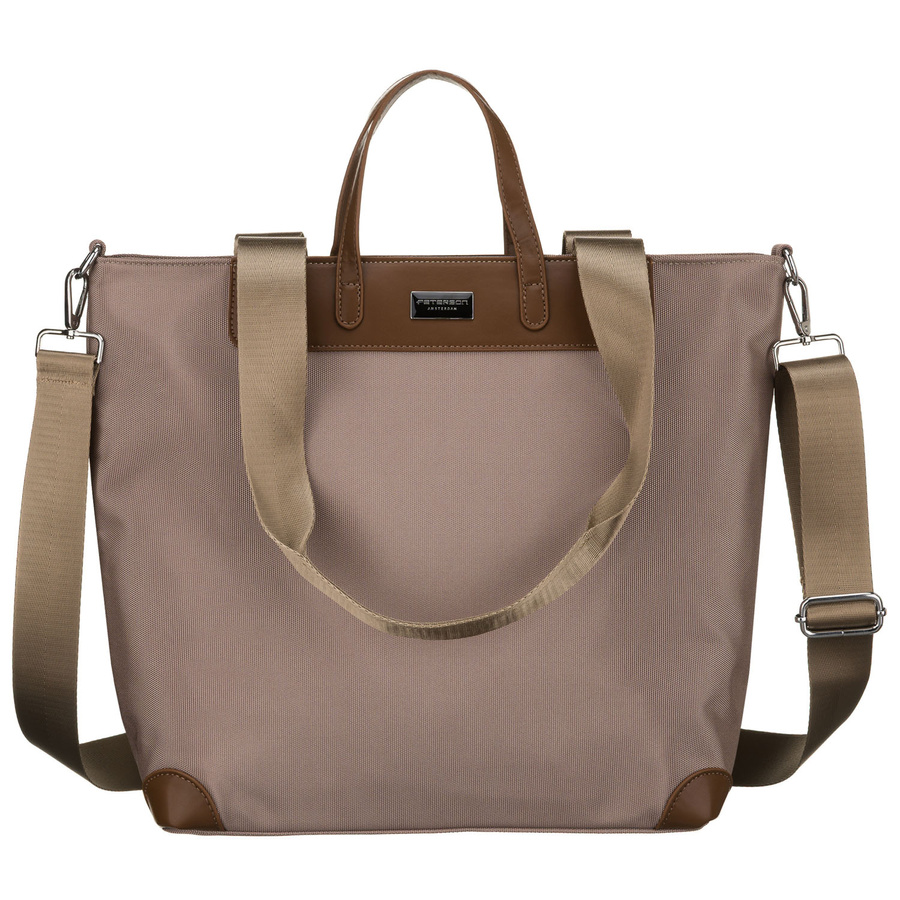 Beżowa shopperka damska na uchwytach i doczepianym pasku - Peterson