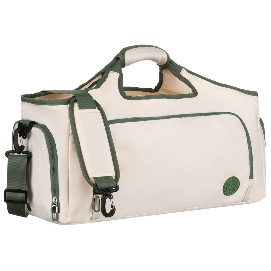 Weekendowa torba podróżna w kolorach ecru i zielonym, wyposażona w uchwyt na walizkę - Peterson