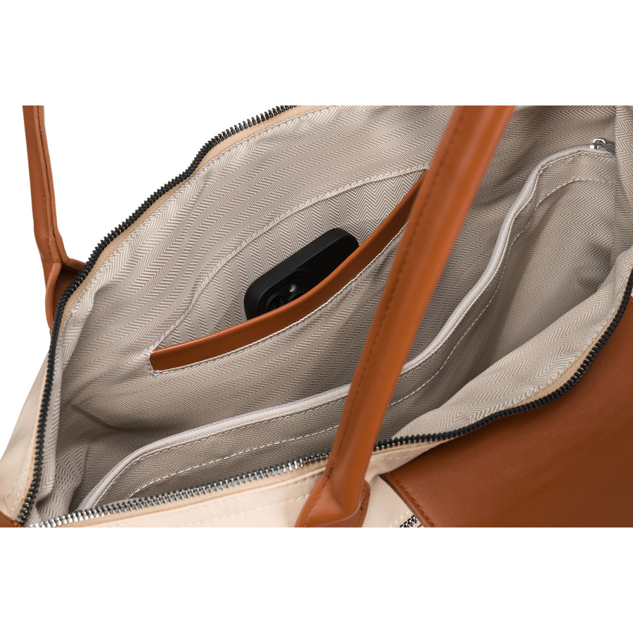 Beżowa shopperka damska wykonana z poliestru, zawieszona na dwóch uchwytach - Peterson