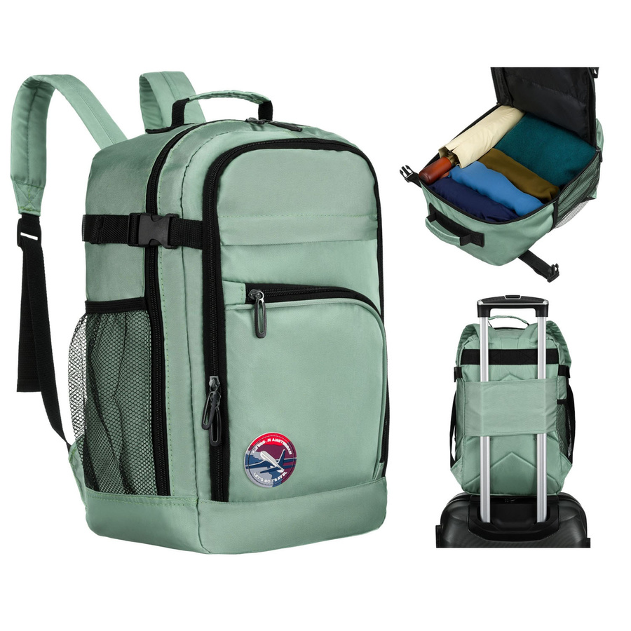 Markowy plecak podróżny w odcieniu miętowym zamykany bezpiecznym suwakiem - Peterson