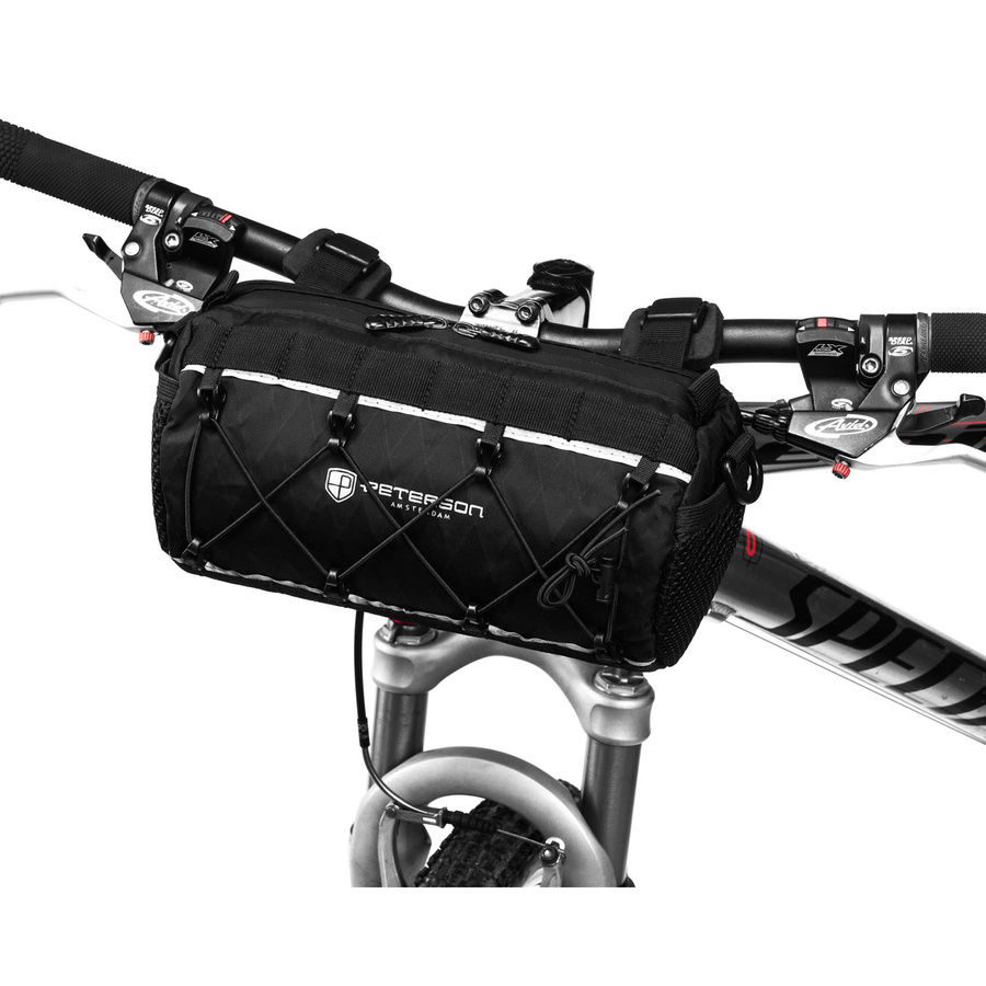 Czarna sakwa rowerowa na kierownicę wykonana z materiałów wodoodpornych - Peterson
