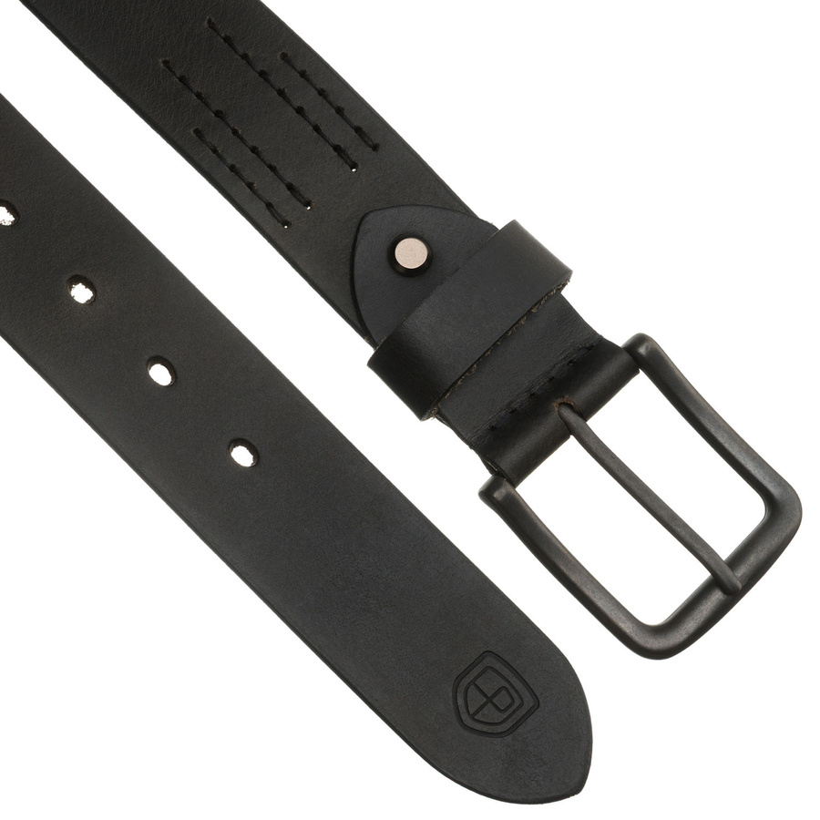 Pasek męski ze skóry naturalnej w czarnym kolorze - Peterson
