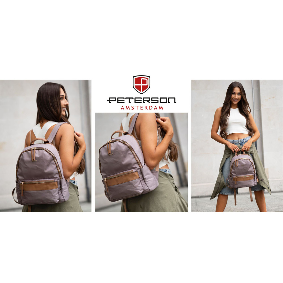 Dwukomorowy plecak damski z poliestru w beżowym kolorze - Peterson