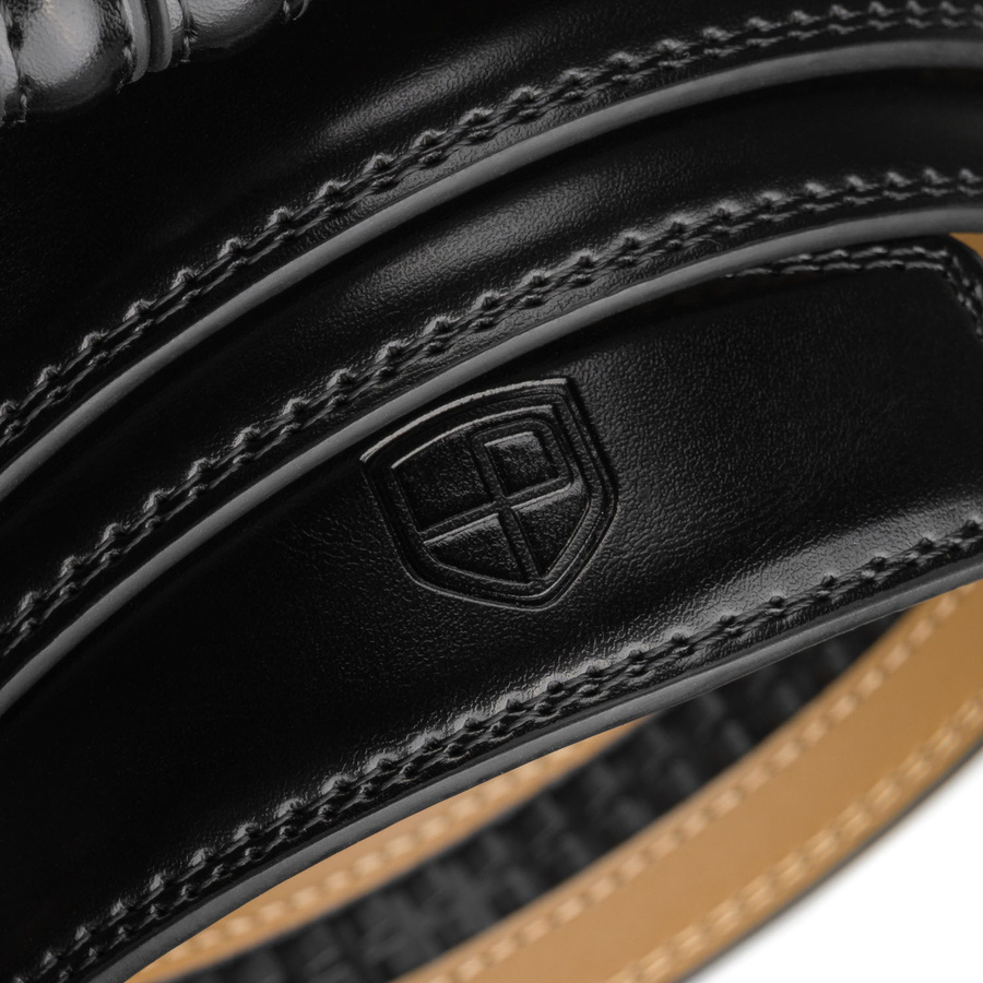 Pasek męski z automatyczną klamrą wykonany ze skóry naturalnej w czarnym kolorze - Peterson