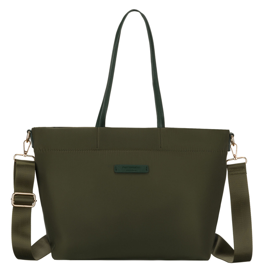 Zielona shopperka damska z nylonu, jednokomorowa z doczepianym, regulowanym paskiem - Peterson