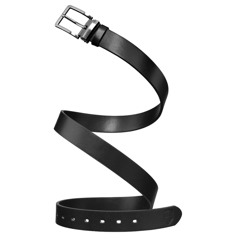 Elegancki pasek męski ze skóry ekologicznej w czarnym kolorze z tradycyjną klamrą - Peterson