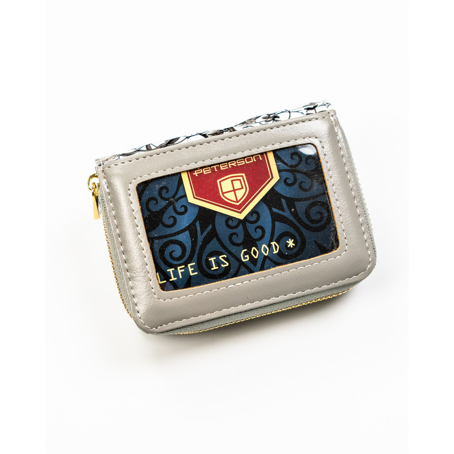 Poręczny portfelik damski ze skóry naturalnej w czarnym kolorze zamykany zatrzaskiem i suwakiem - Peterson