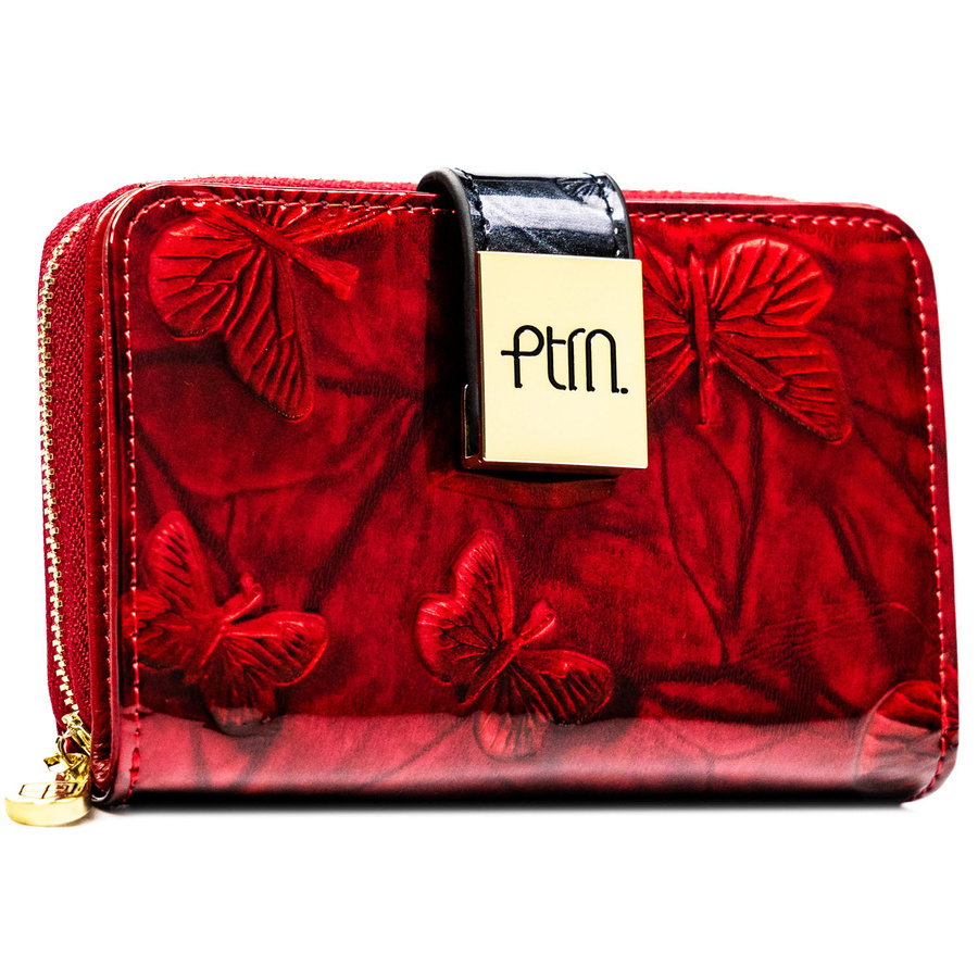 Czerwony portfel damski ze skóry naturalnej wyposażony w system RFID - Peterson