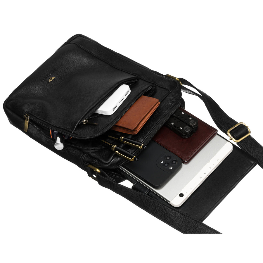 Czarna, skórzana listonoszka męska zamykana solidnymi suwakami - Peterson