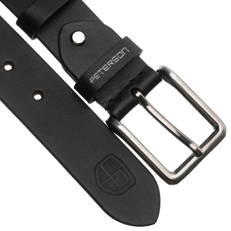 Pasek męski ze skóry naturalnej w czarnym kolorze z tradycyjną klamrą - Peterson