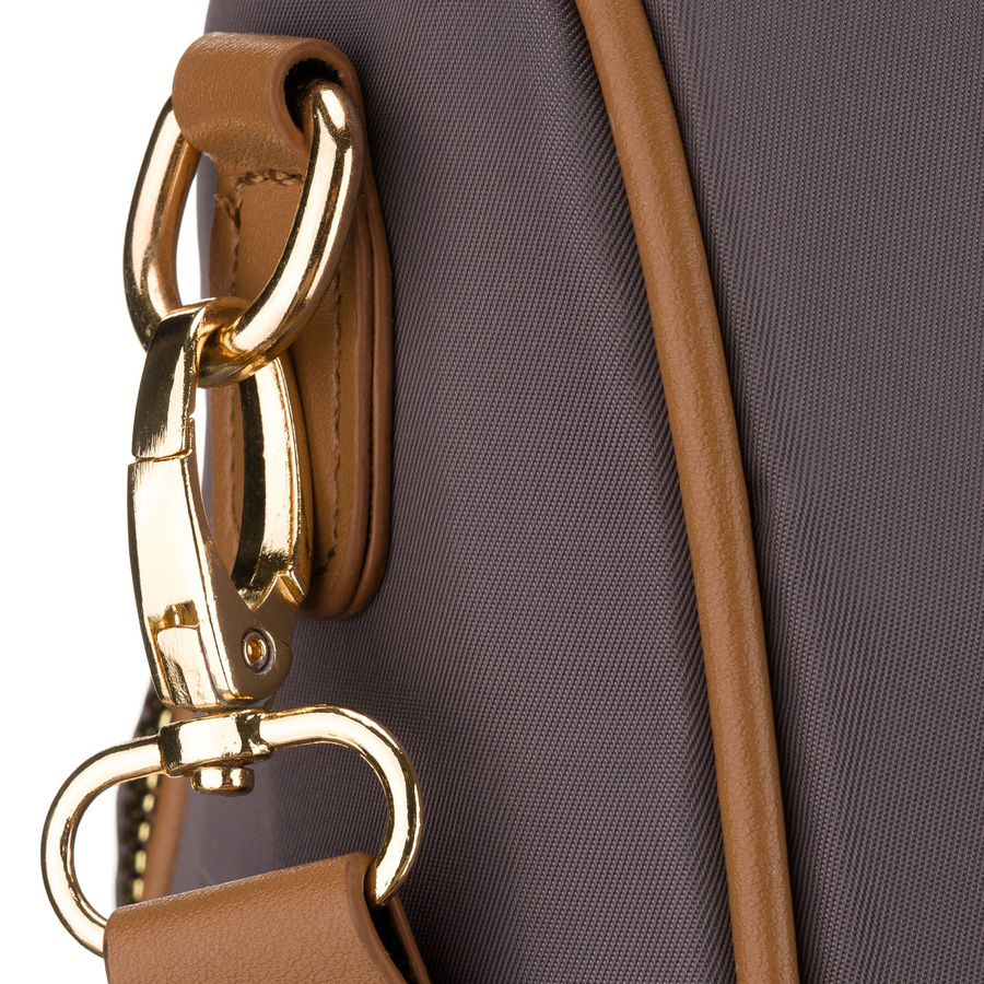 Szary plecak damski z nylonu i skóry ekologicznej z doczepianym paskiem, jednokomorowy - Peterson