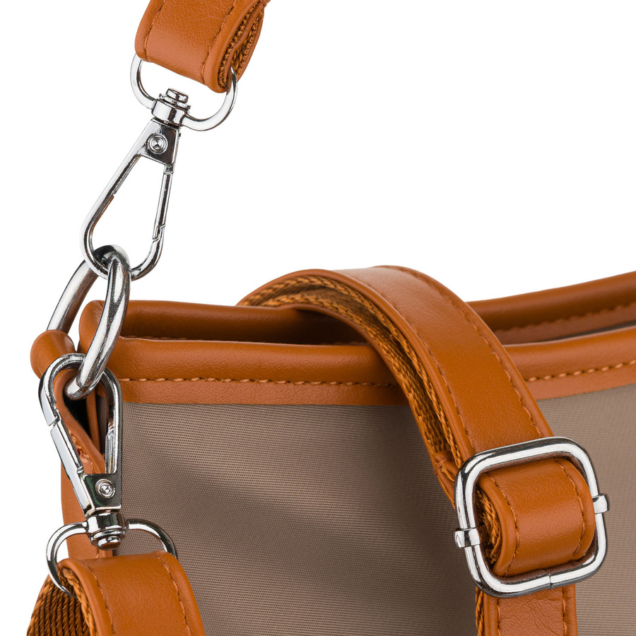 Miejska torebka damska z poliestru i skóry ekologicznej w beżowym kolorze, jednokomorowa i zamykana suwakiem - Peterson