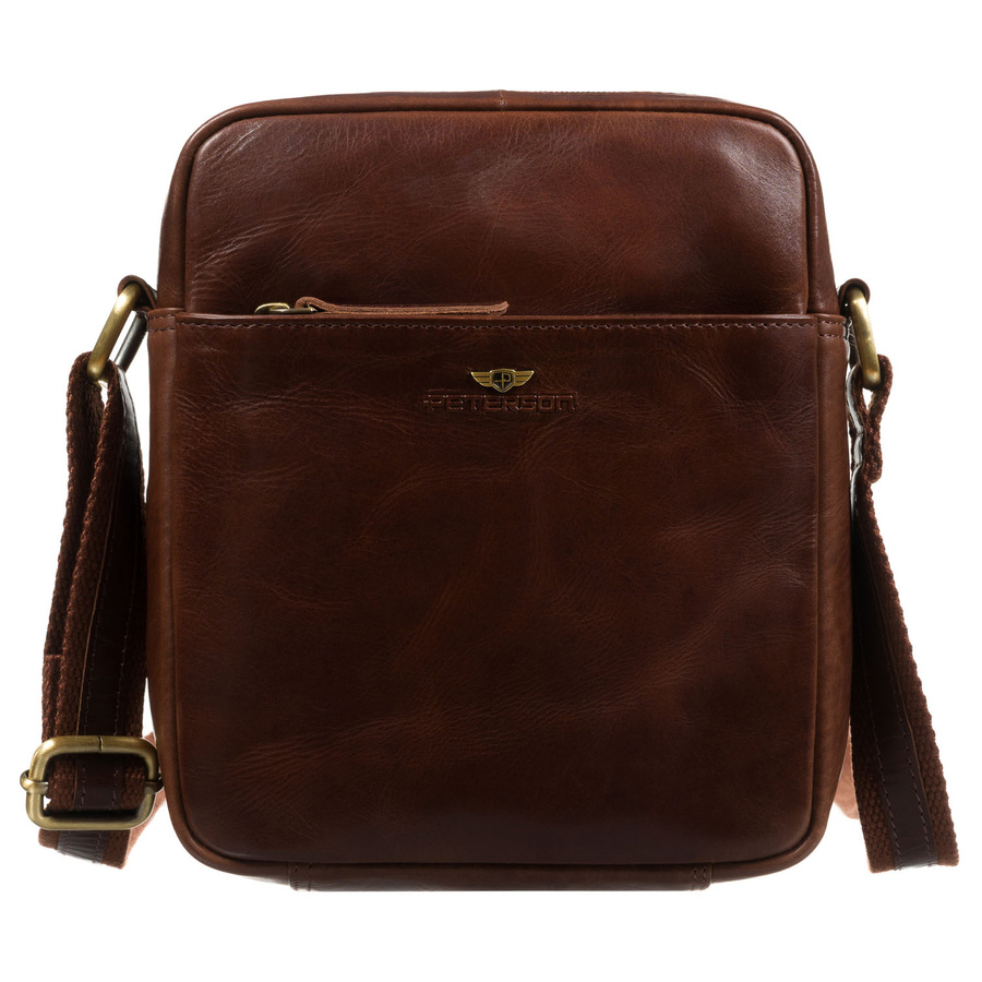 Brązowa torba-listonoszka ze skóry naturalnej z etui na klucze w zestawie - Peterson