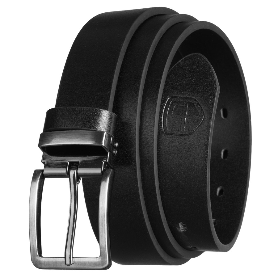 Elegancki pasek męski ze skóry ekologicznej w czarnym kolorze z tradycyjną klamrą - Peterson