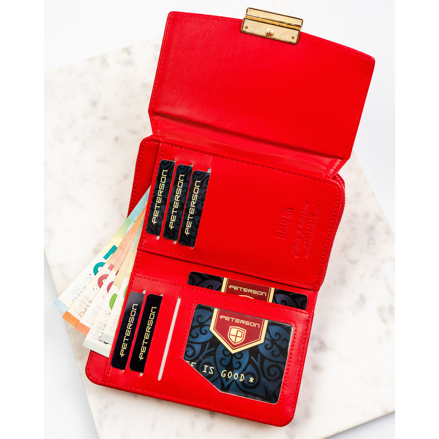 Poziomy portfel damski wykonany ze skóry ekologicznej w czerwonym kolorze - Peterson