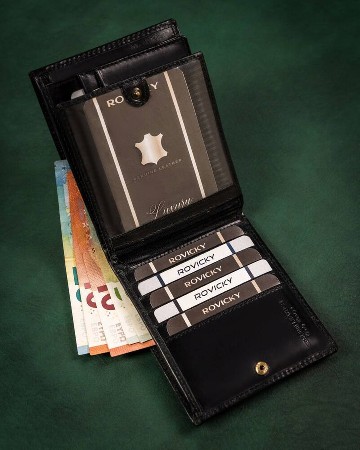 Duży portfel męski ze skóry naturalnej - Rovicky