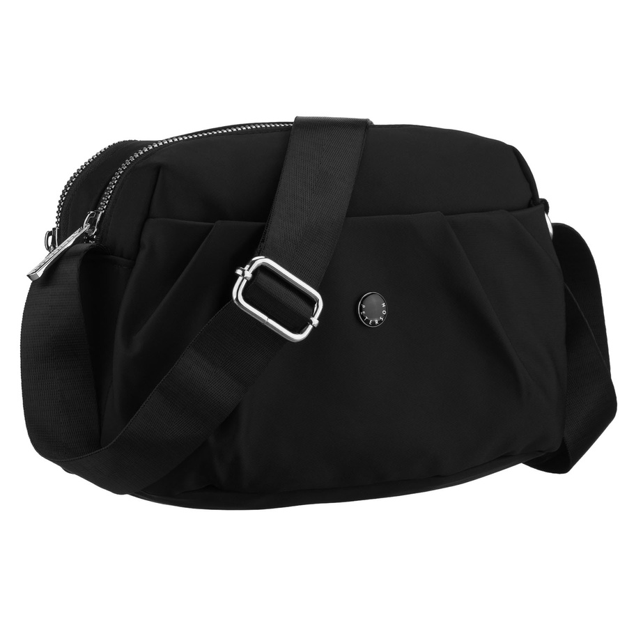 Listonoszka damska z poliestru w czarnym kolorze, dwukomorowa z zewnętrzną kieszonką - Peterson