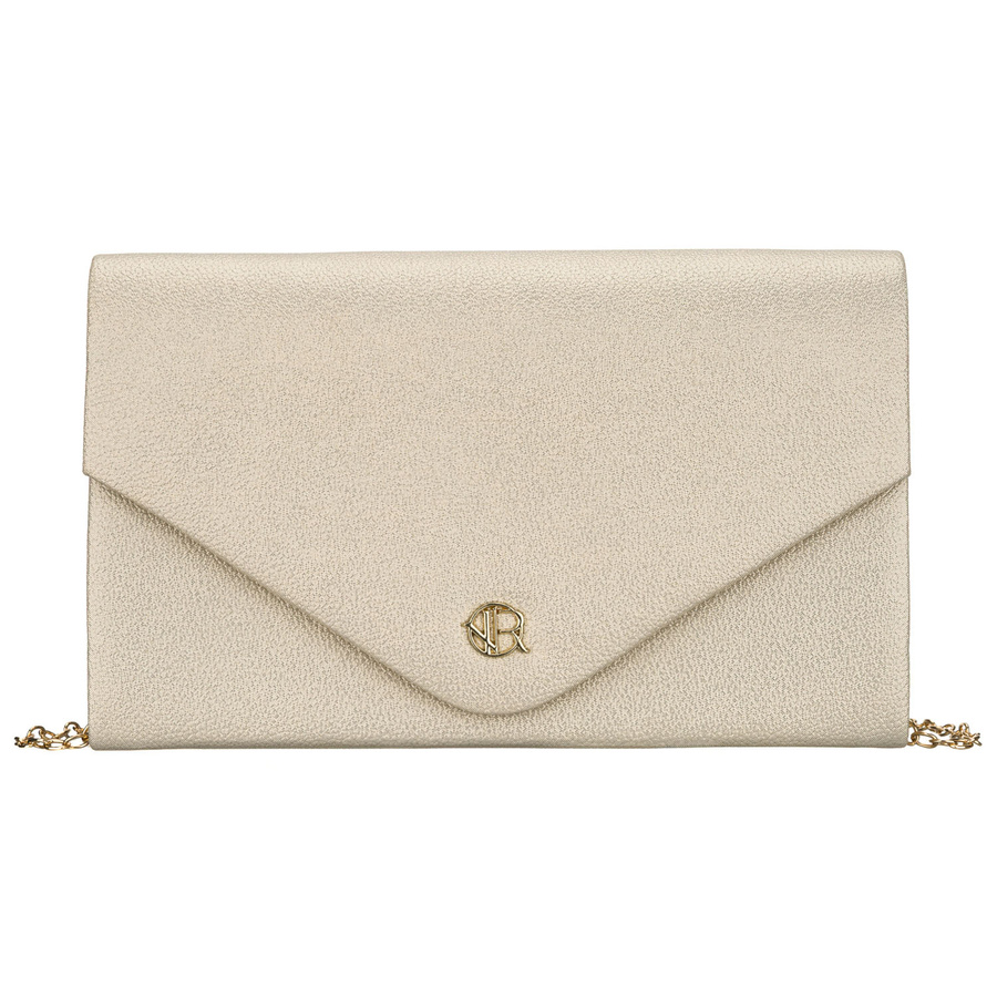 Złota kopertówka damska wykonana ze skóry ekologicznej zamykana klipsem magnetycznym - Rovicky