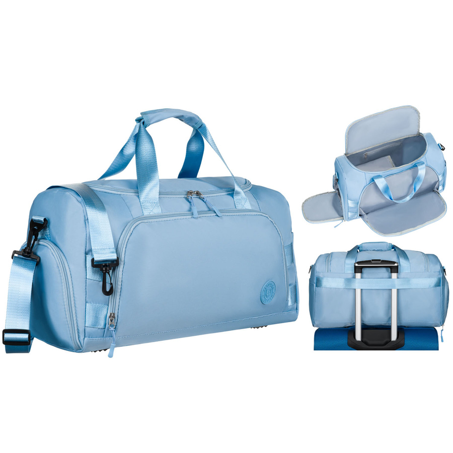 Weekendowa torba podróżna w błękitnym kolorze z uchwytem na walizkę - Peterson