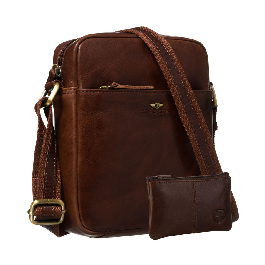 Brązowa, jednokomorowa listonoszka męska ze skóry naturalnej - Peterson