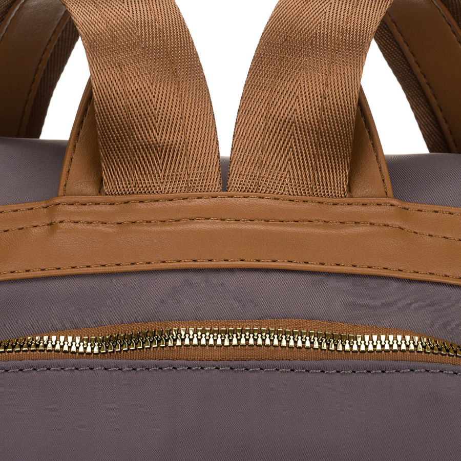 Szary plecak damski z nylonu i skóry ekologicznej z doczepianym paskiem, jednokomorowy - Peterson