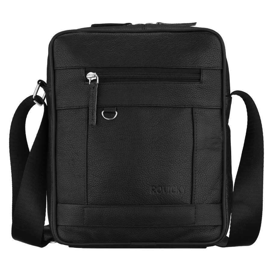 Listonoszka męska ze skóry naturalnej w czarnym kolorze, jednokomorowa - Rovicky