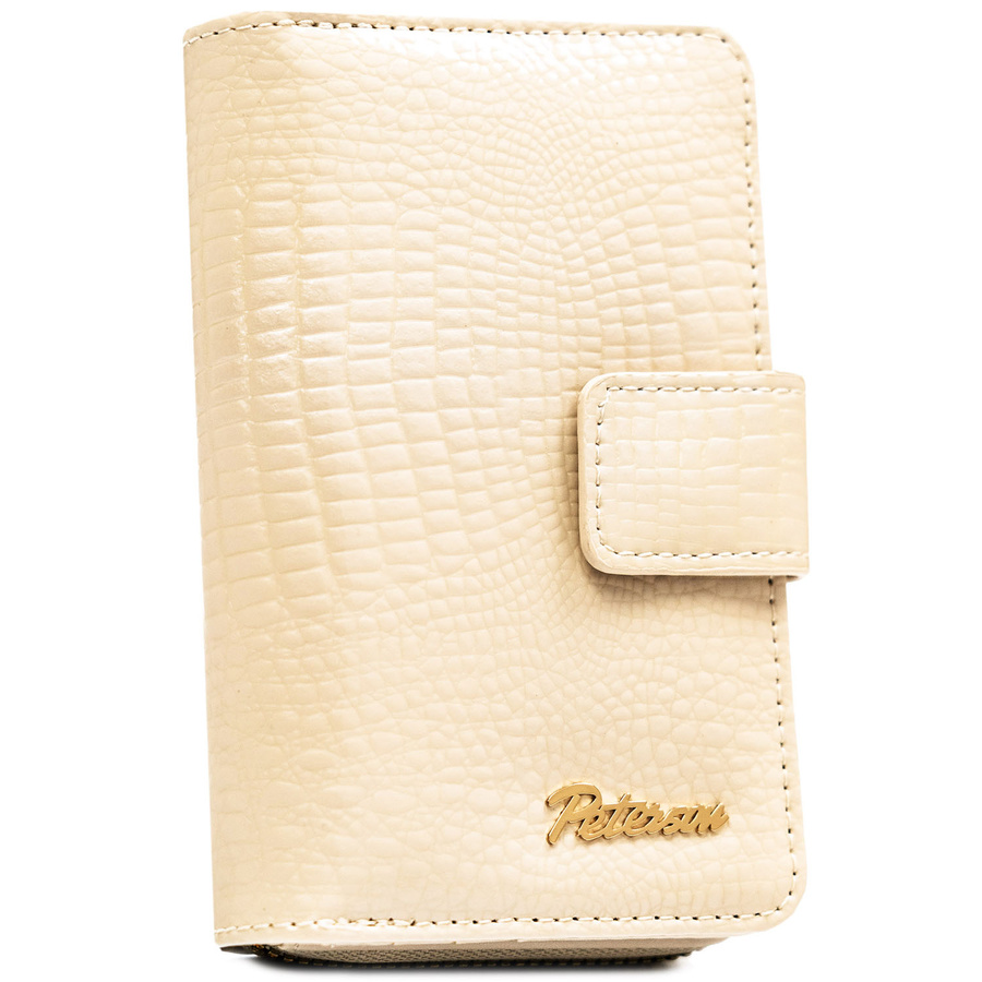 Beżowy portfel damski ze skóry ekologicznej z tłoczeniem na wzór skóry krokodyla - Peterson