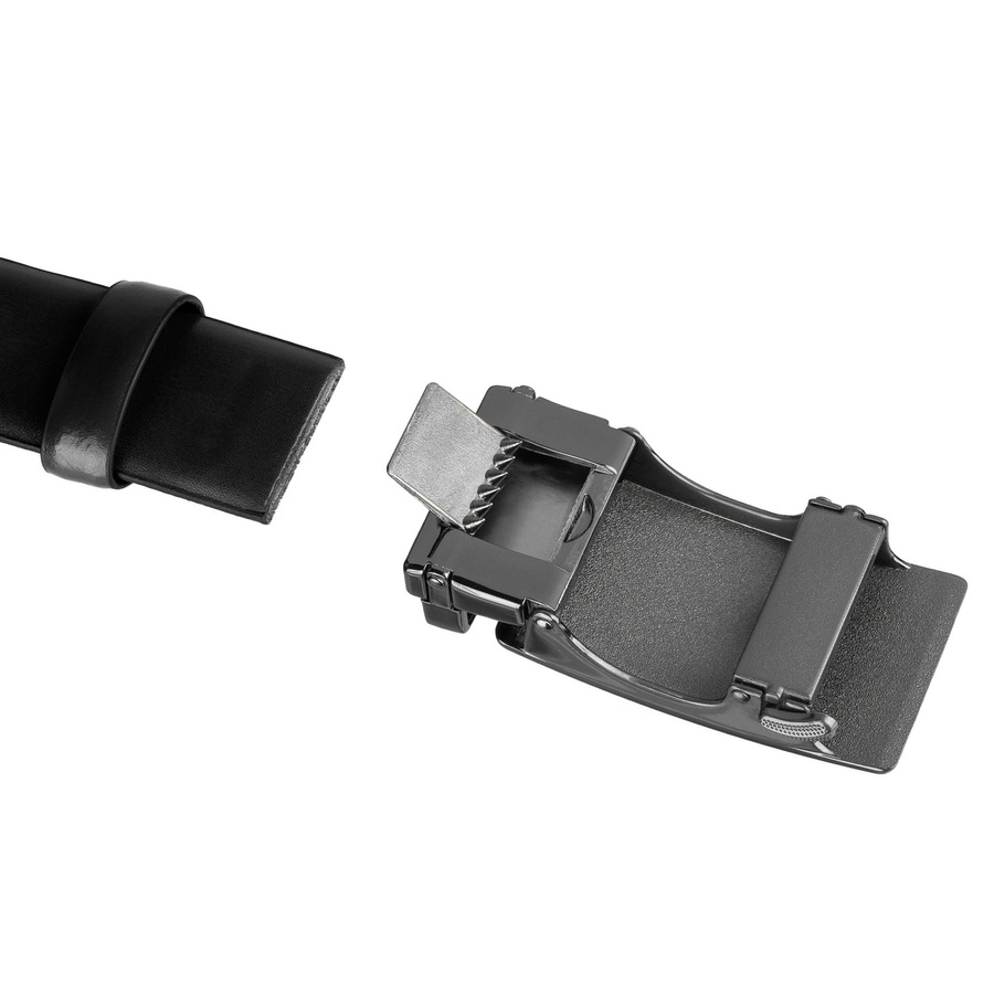 Skórzany pasek męski w czarnym kolorze z automatyczną klamrą - Peterson