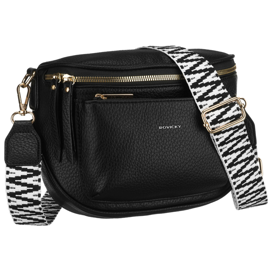 Czarna listonoszka damska ze skóry ekologicznej zawieszona na regulowanym pasku - Rovicky