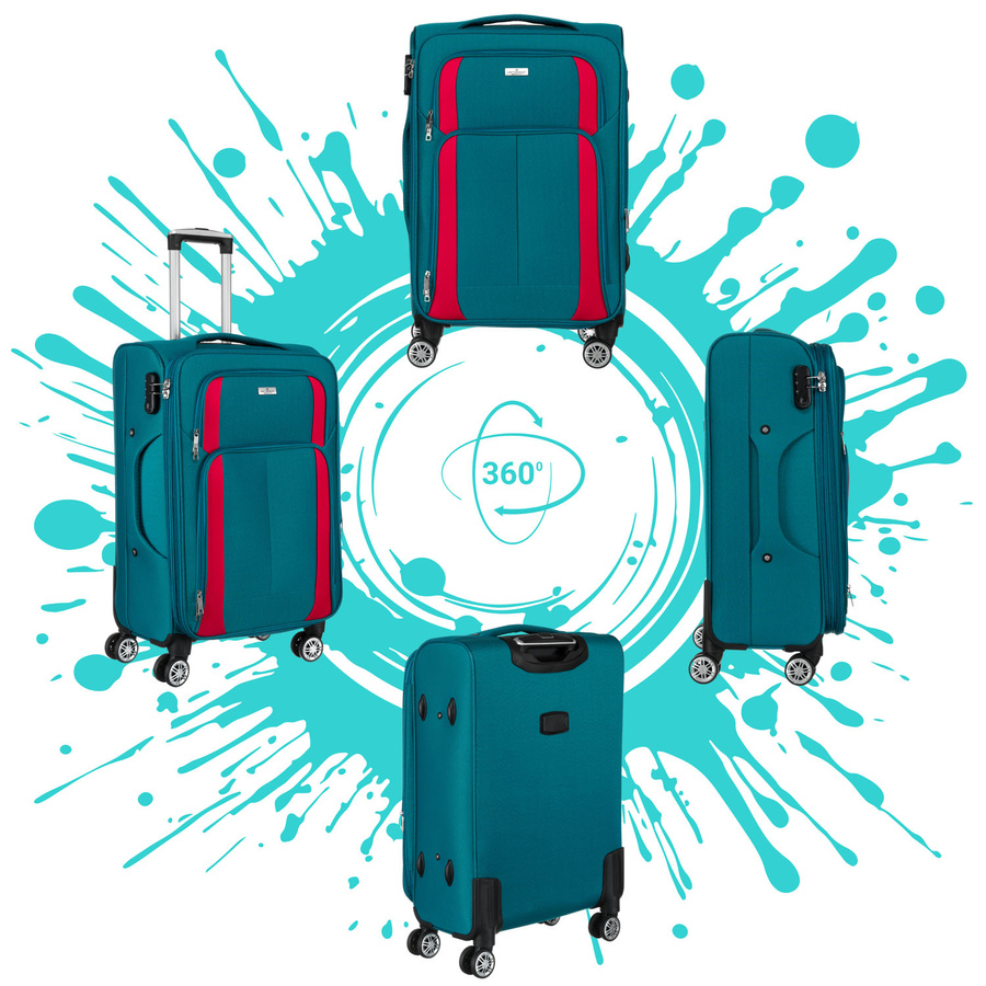 Walizka kabinowa z wysuwaną rączką wykonana z poliestru w turkusowo-różowym kolorze - Peterson