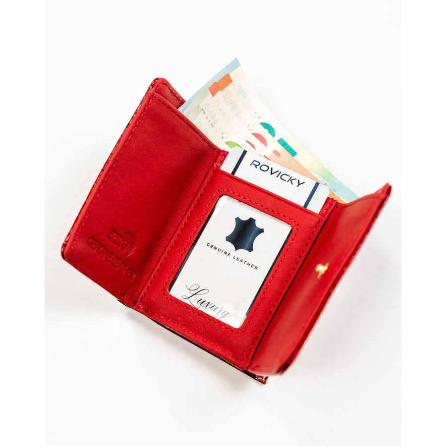 Mały, czerwony portfel damski ze skóry naturalnej z systemem RFID - Rovicky