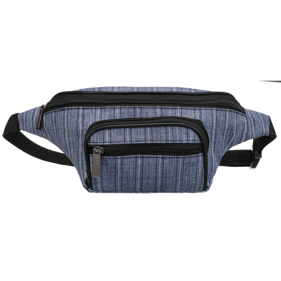 Niebieska saszetka miejsko-sportowa zawieszona na regulowanym pasku